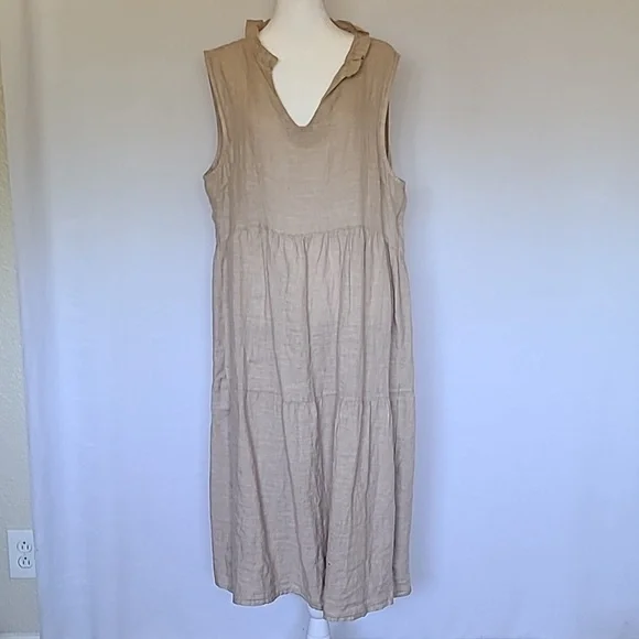 chinese dress ladies Piece of Cake Linen Tent Dress in Beige – First Stitch